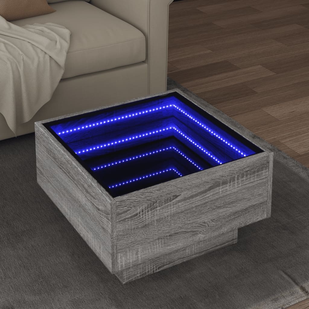 VidaXL Salontafel met LED 50x50x30 cm bewerkt hout grijs sonoma eiken
