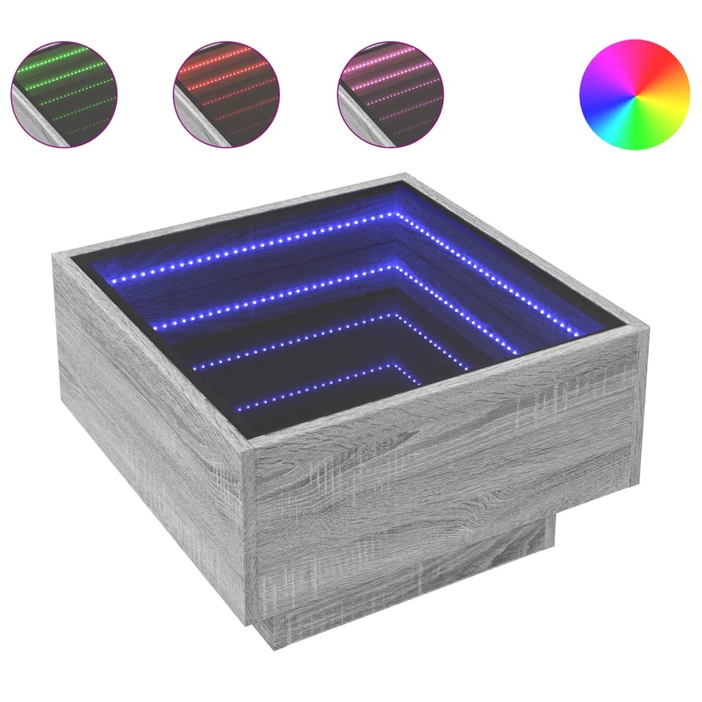 VidaXL Salontafel met LED 50x50x30 cm bewerkt hout grijs sonoma eiken
