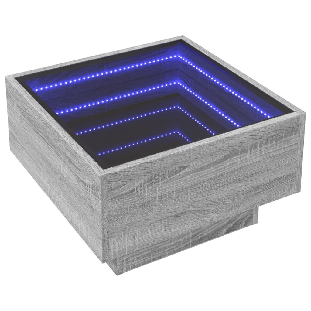 VidaXL Salontafel met LED 50x50x30 cm bewerkt hout grijs sonoma eiken