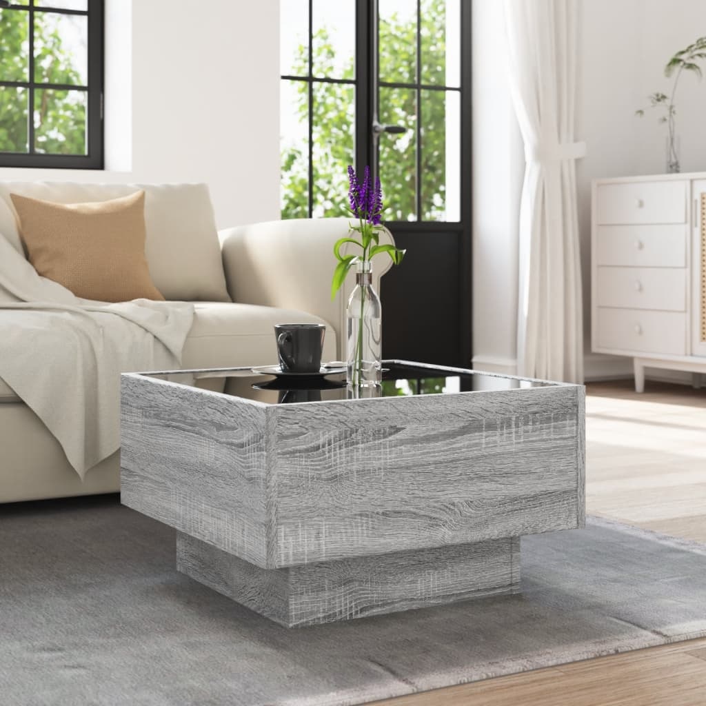 VidaXL Salontafel met LED 50x50x30 cm bewerkt hout grijs sonoma eiken