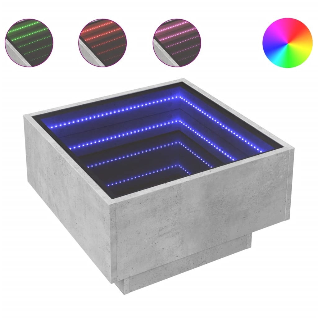 VidaXL Salontafel met LED 50x50x30 cm bewerkt hout betongrijs
