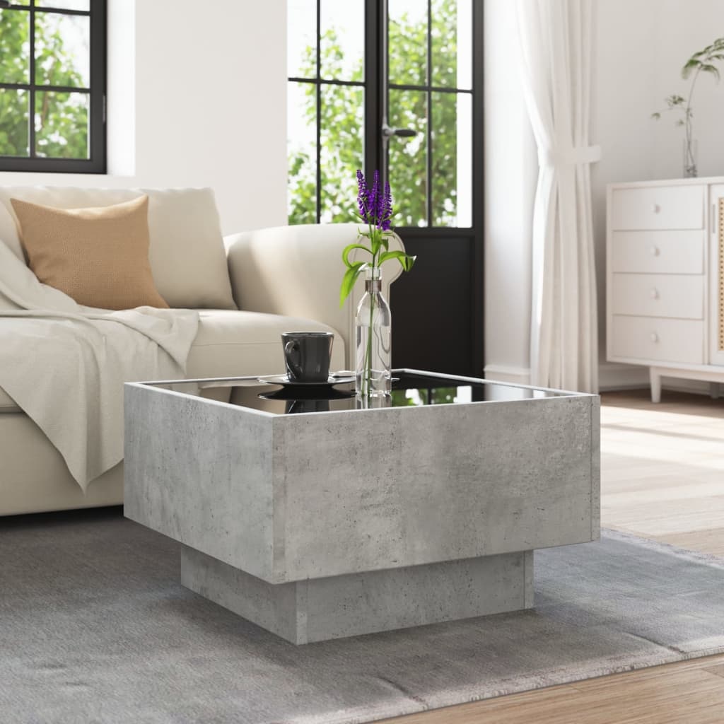 VidaXL Salontafel met LED 50x50x30 cm bewerkt hout betongrijs