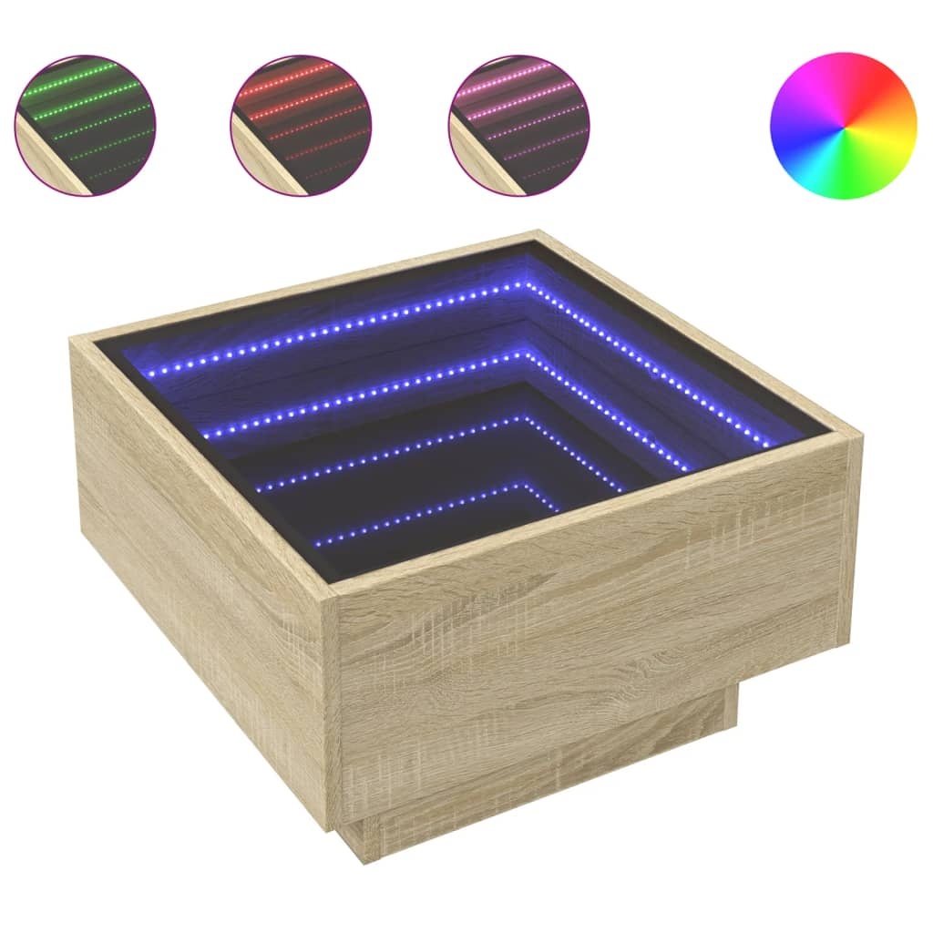 VidaXL Salontafel met LED 50x50x30 cm bewerkt hout sonoma eikenkleurig