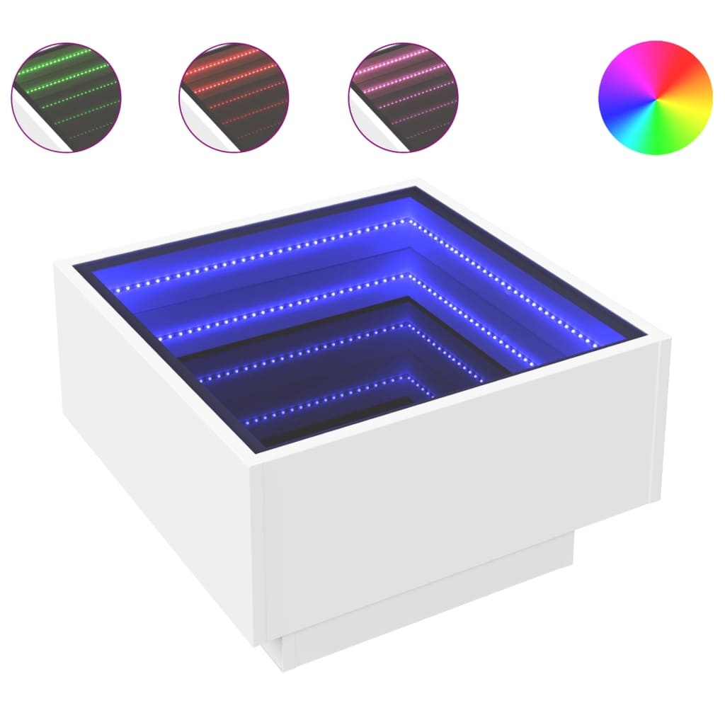 VidaXL Salontafel met LED 50x50x30 cm bewerkt hout wit