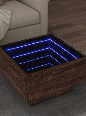 VidaXL Salontafel met LED 50x50x30 cm bewerkt hout bruin eikenkleurig