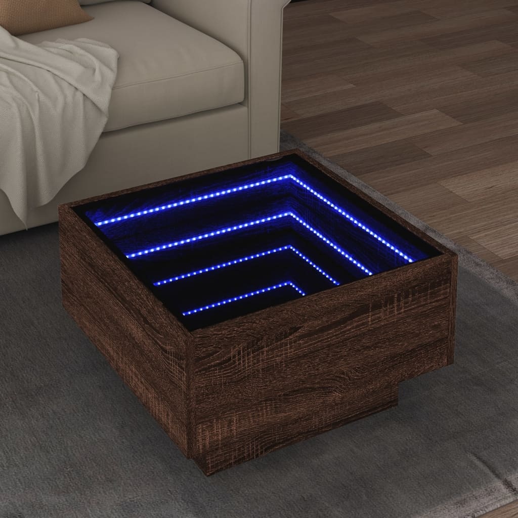 VidaXL Salontafel met LED 50x50x30 cm bewerkt hout bruin eikenkleurig