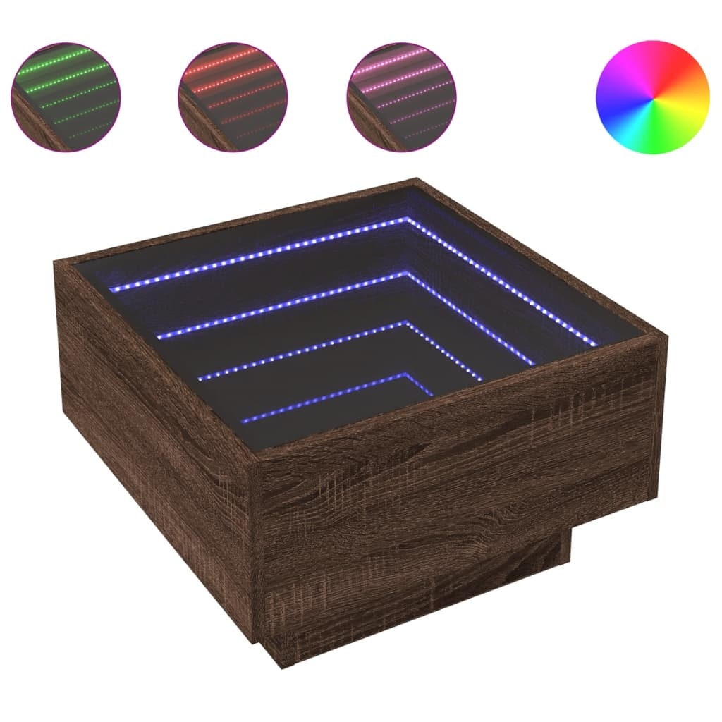 VidaXL Salontafel met LED 50x50x30 cm bewerkt hout bruin eikenkleurig
