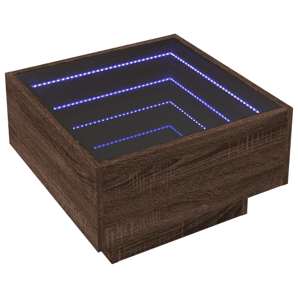 VidaXL Salontafel met LED 50x50x30 cm bewerkt hout bruin eikenkleurig