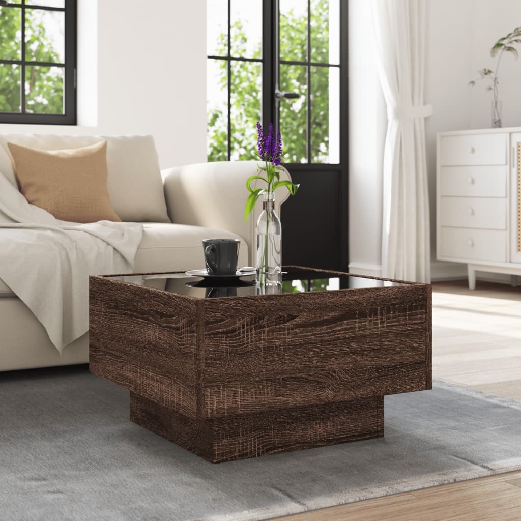 VidaXL Salontafel met LED 50x50x30 cm bewerkt hout bruin eikenkleurig