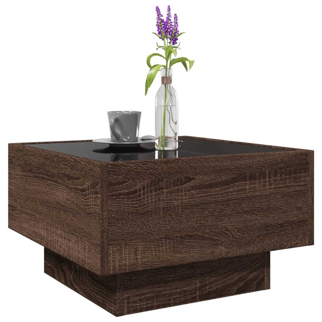 VidaXL Salontafel met LED 50x50x30 cm bewerkt hout bruin eikenkleurig