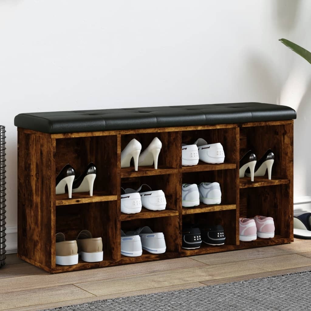 VidaXL Schoenenbank 102x32x50 cm bewerkt hout gerookt eikenkleurig