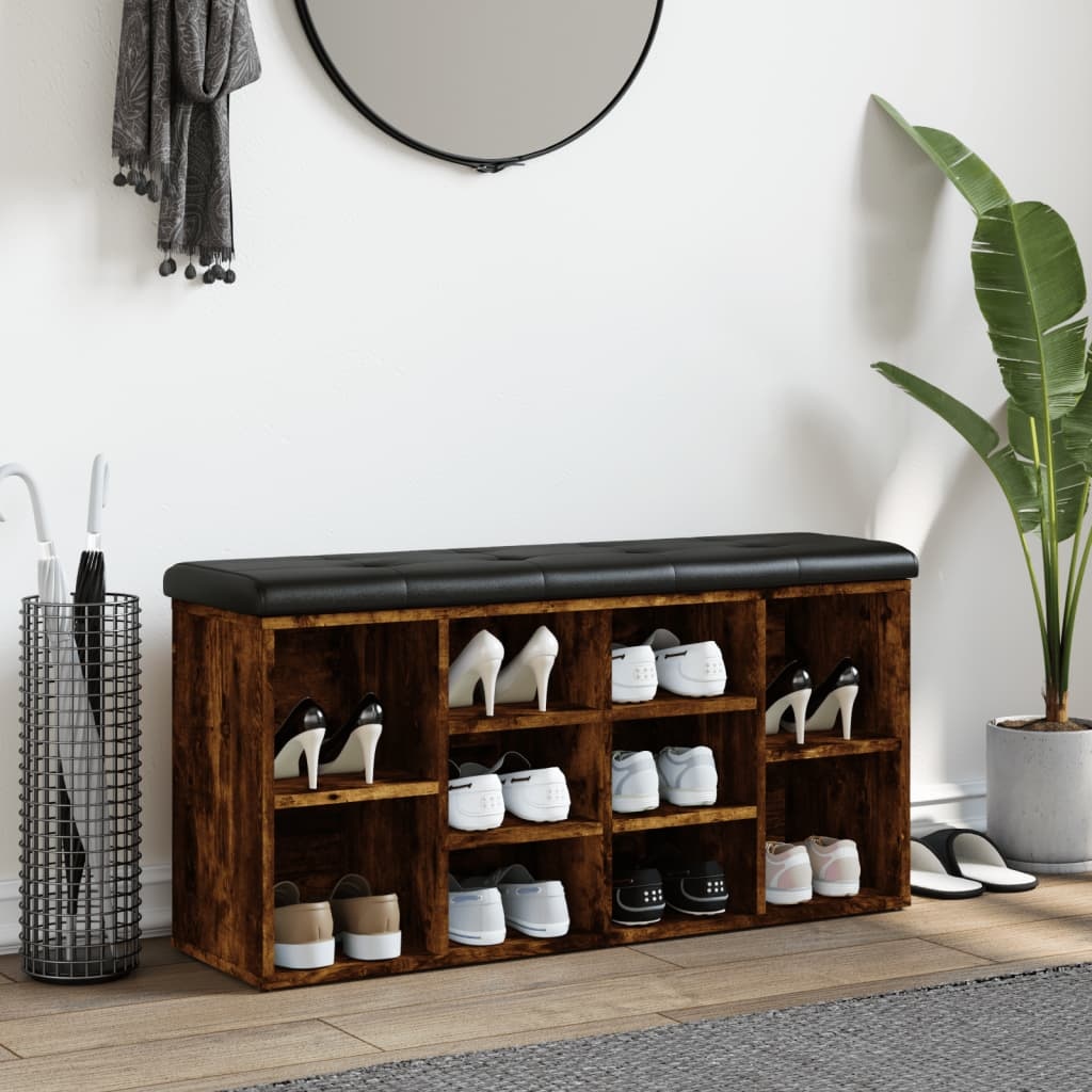 VidaXL Schoenenbank 102x32x50 cm bewerkt hout gerookt eikenkleurig