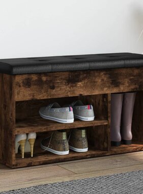VidaXL Schoenenbank 82x32x45,5 cm bewerkt hout gerookt eikenkleurig