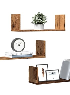VidaXL Wandschappen 3 st 58x18x18 cm bewerkt hout oud houtkleurig