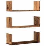 VidaXL Wandschappen 3 st 58x18x18 cm bewerkt hout oud houtkleurig
