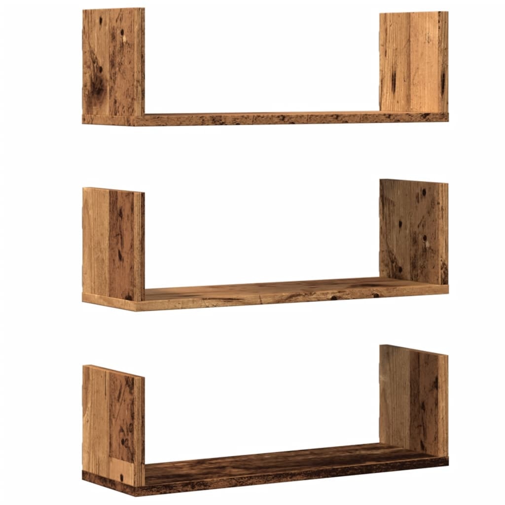 VidaXL Wandschappen 3 st 58x18x18 cm bewerkt hout oud houtkleurig