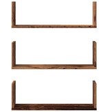 VidaXL Wandschappen 3 st 58x18x18 cm bewerkt hout oud houtkleurig