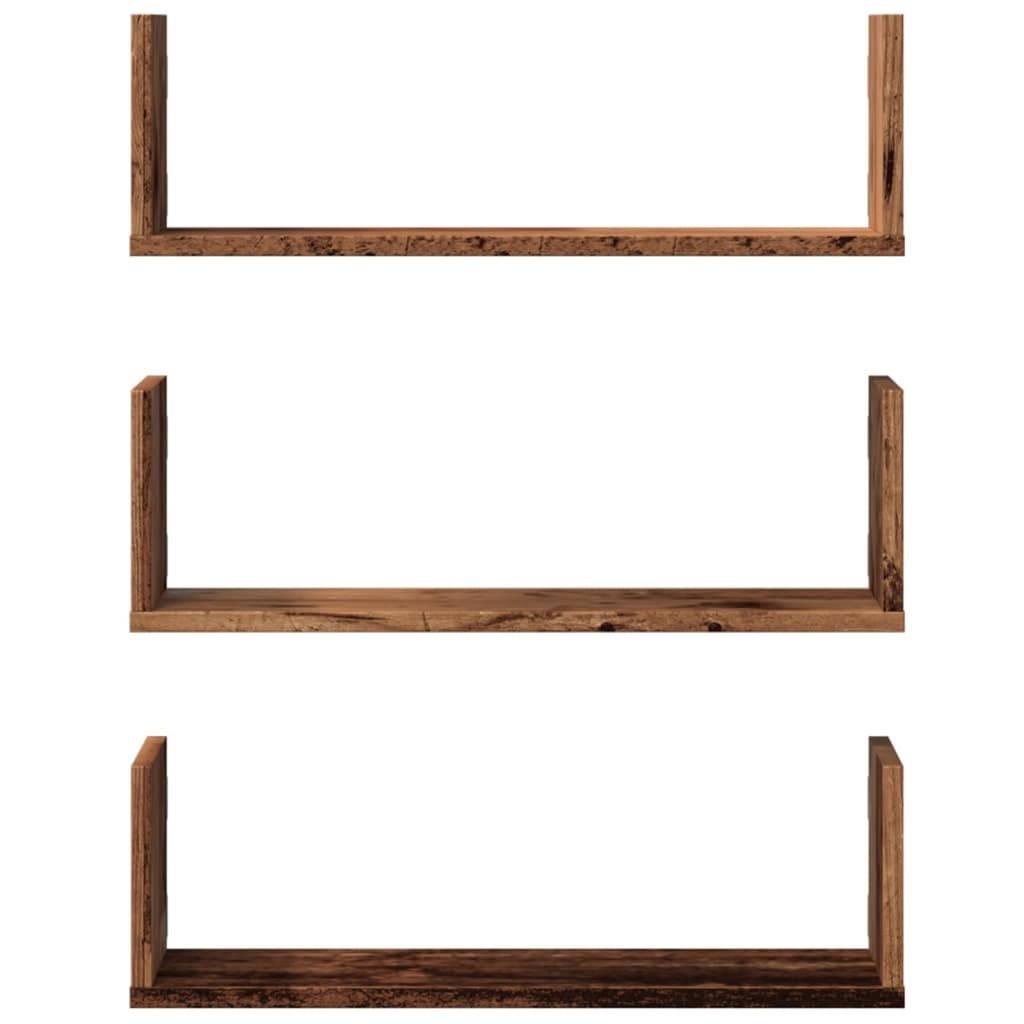 VidaXL Wandschappen 3 st 58x18x18 cm bewerkt hout oud houtkleurig
