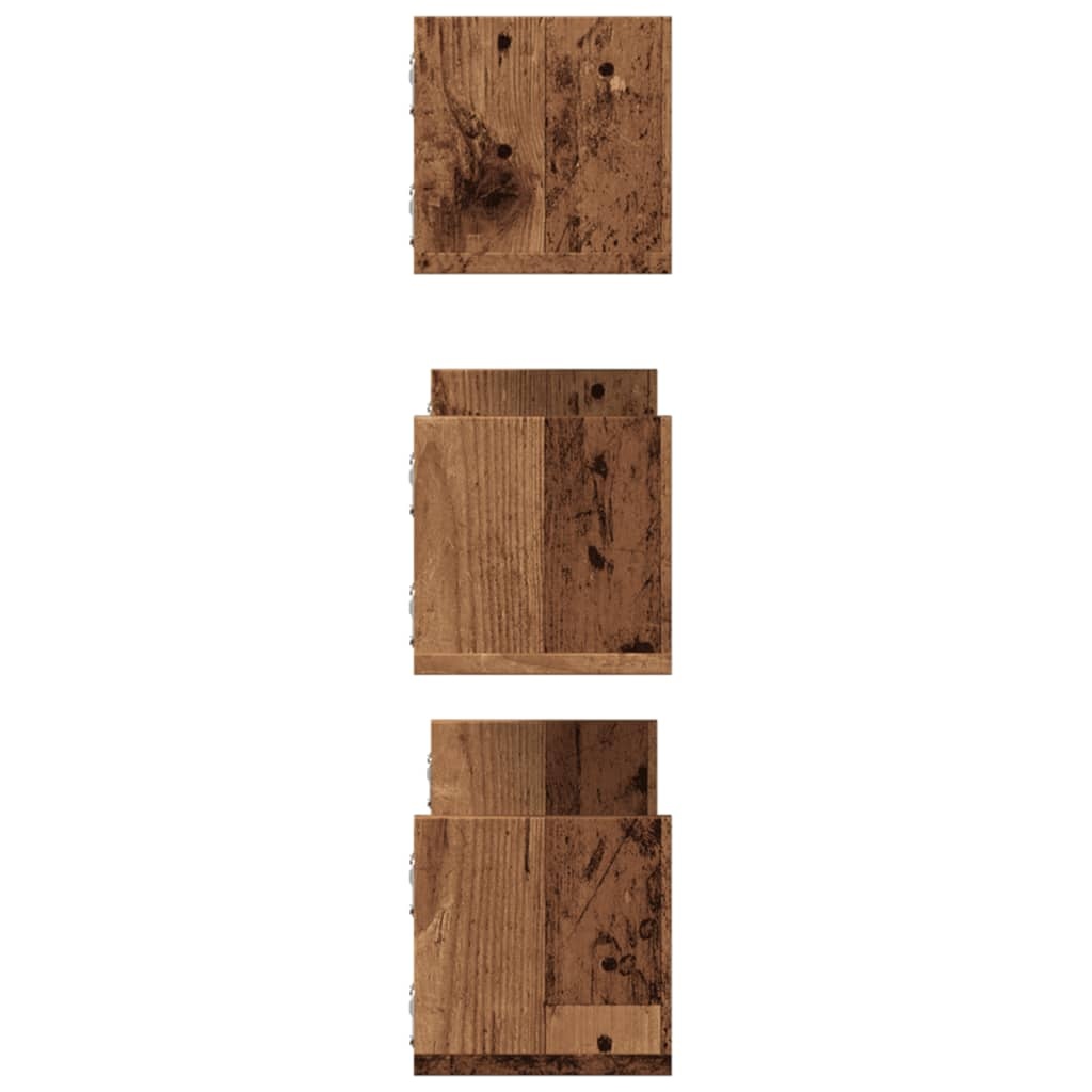 VidaXL Wandschappen 3 st 58x18x18 cm bewerkt hout oud houtkleurig