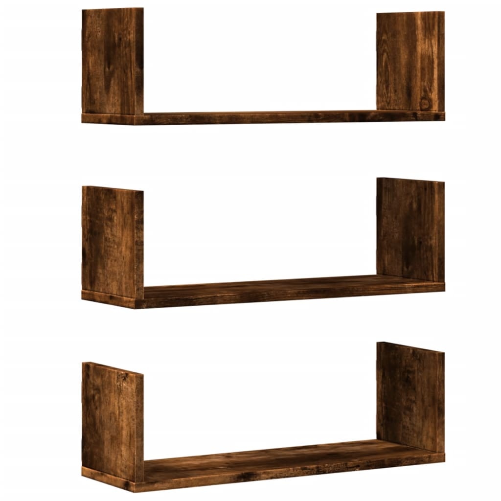 VidaXL Wandschappen 3 st 58x18x18 cm bewerkt hout gerookt eikenkleurig