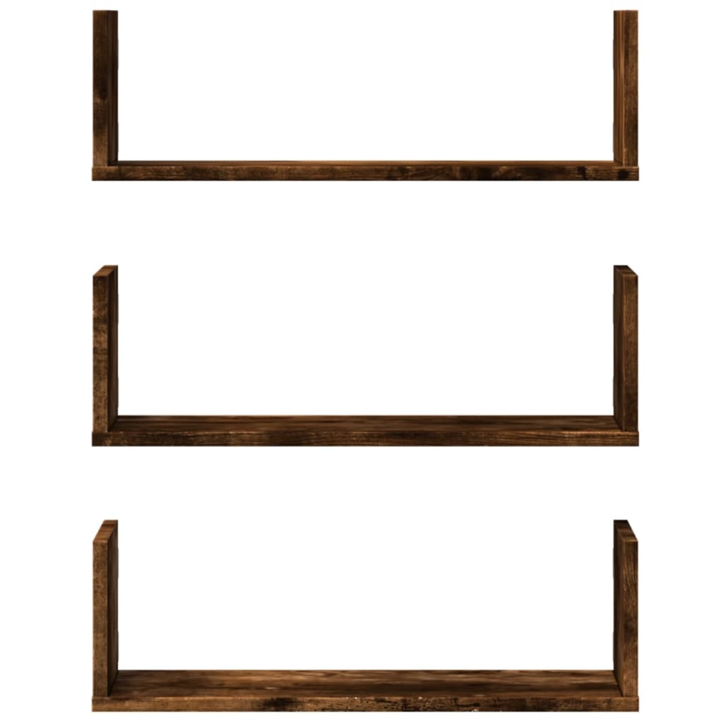 VidaXL Wandschappen 3 st 58x18x18 cm bewerkt hout gerookt eikenkleurig