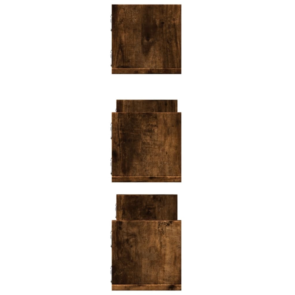 VidaXL Wandschappen 3 st 58x18x18 cm bewerkt hout gerookt eikenkleurig