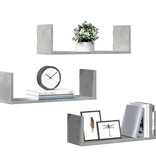 VidaXL Wandschappen 3 st 58x18x18 cm bewerkt hout betongrijs