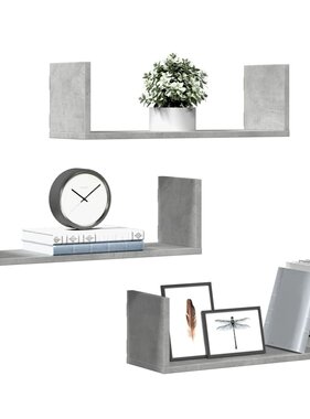 VidaXL Wandschappen 3 st 58x18x18 cm bewerkt hout betongrijs