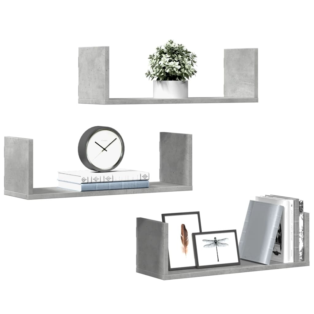 VidaXL Wandschappen 3 st 58x18x18 cm bewerkt hout betongrijs