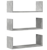 VidaXL Wandschappen 3 st 58x18x18 cm bewerkt hout betongrijs