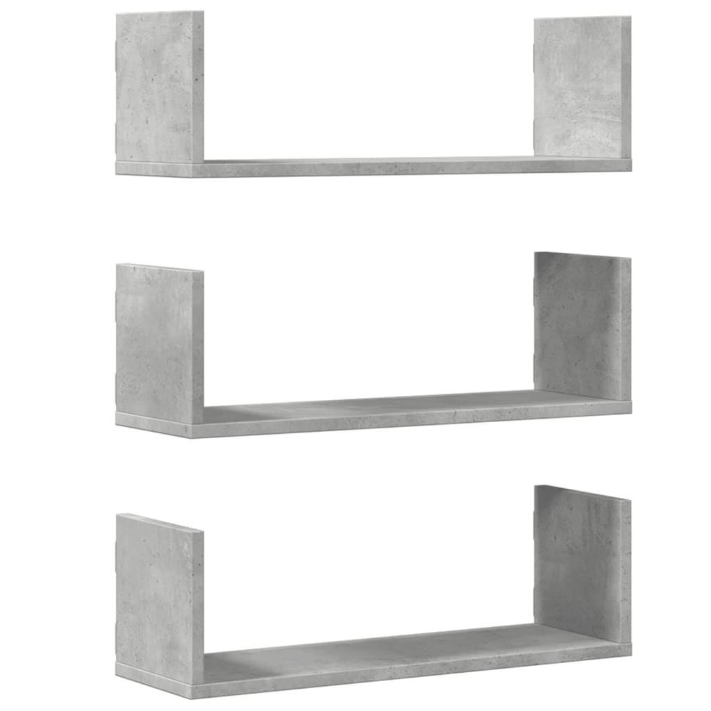 VidaXL Wandschappen 3 st 58x18x18 cm bewerkt hout betongrijs