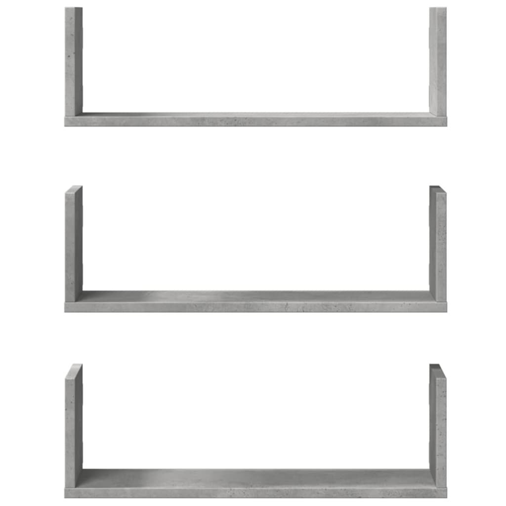 VidaXL Wandschappen 3 st 58x18x18 cm bewerkt hout betongrijs