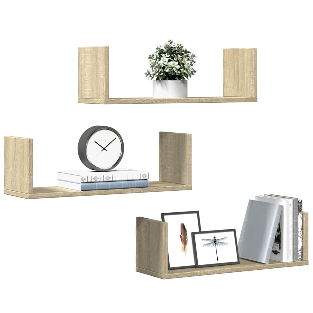 VidaXL Wandschappen 3 st 58x18x18 cm spaanplaat sonoma eikenkleurig