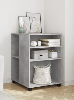 VidaXL Bijzettafel met wieltjes 55x60x78 cm bewerkt hout betongrijs