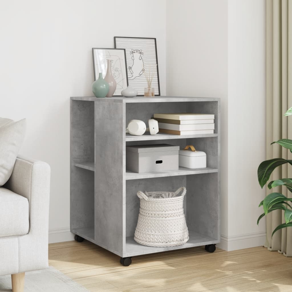 VidaXL Bijzettafel met wieltjes 55x60x78 cm bewerkt hout betongrijs