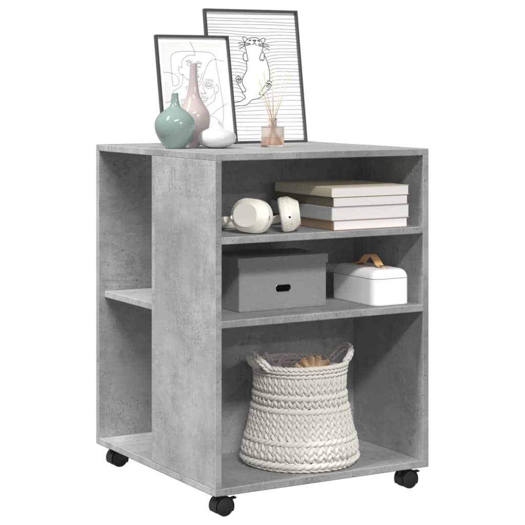 VidaXL Bijzettafel met wieltjes 55x60x78 cm bewerkt hout betongrijs