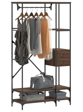 VidaXL Kledingrek met schappen bewerkt hout bruin eikenkleur