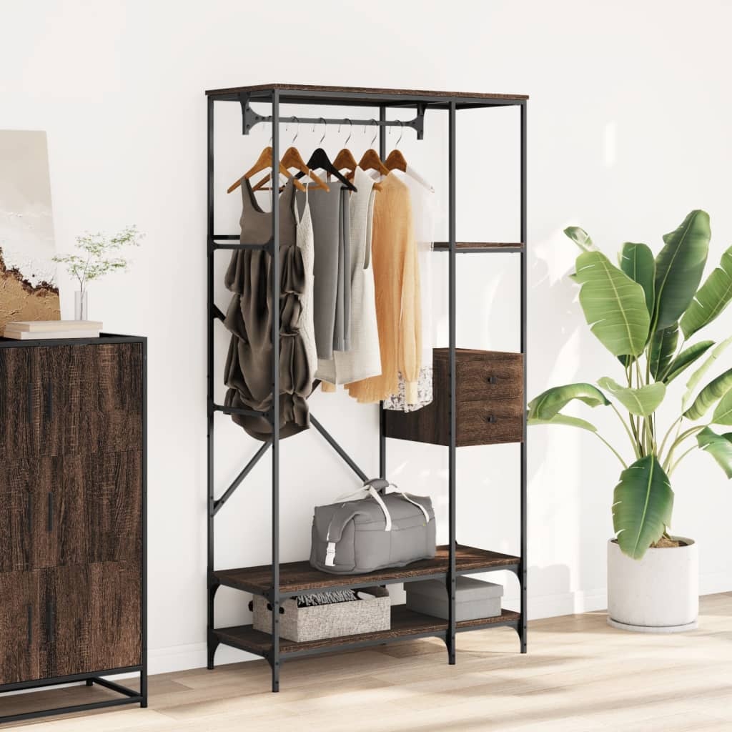 VidaXL Kledingrek met schappen bewerkt hout bruin eikenkleur