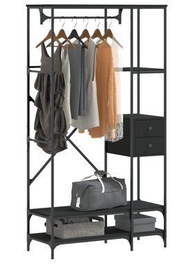 VidaXL Kledingrek met schappen bewerkt hout zwart