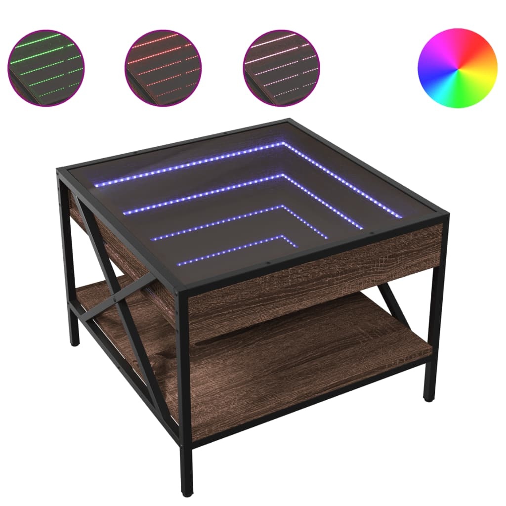 VidaXL Salontafel met Infinity LED 50x50x38 cm bruin eikenkleurig
