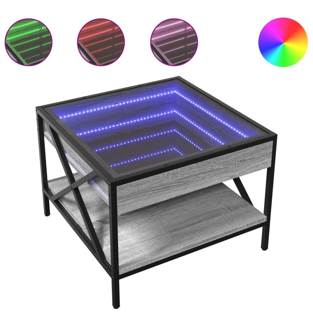 VidaXL Salontafel met Infinity LED 50x50x38 cm grijs sonoma eikenkleur