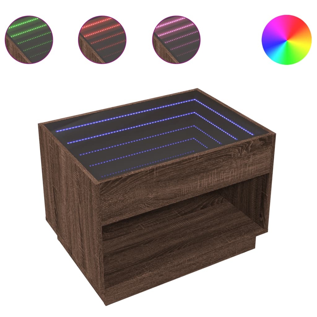 VidaXL Salontafel met Infinity LED 70x50x50 cm bruin eikenkleurig