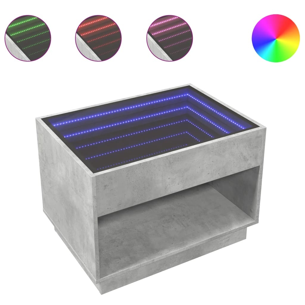 VidaXL Salontafel met Infinity LED 70x50x50 cm betongrijs