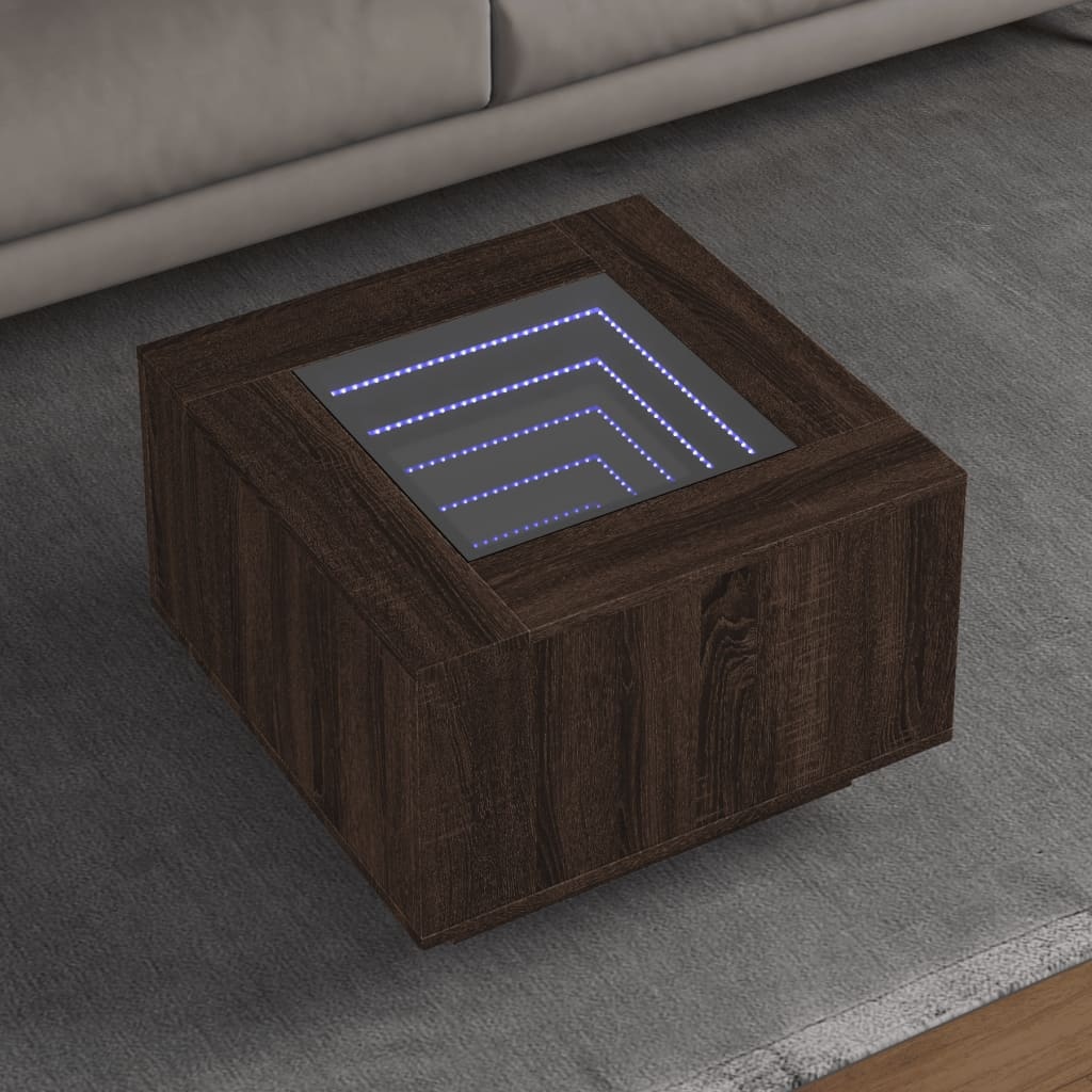 VidaXL Salontafel met LED 60x60x40 cm bewerkt hout bruin eikenkleurig