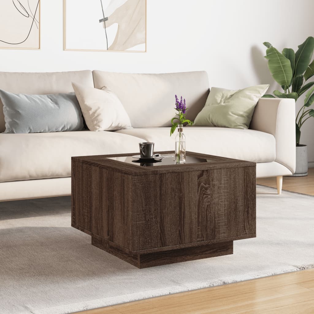VidaXL Salontafel met LED 60x60x40 cm bewerkt hout bruin eikenkleurig
