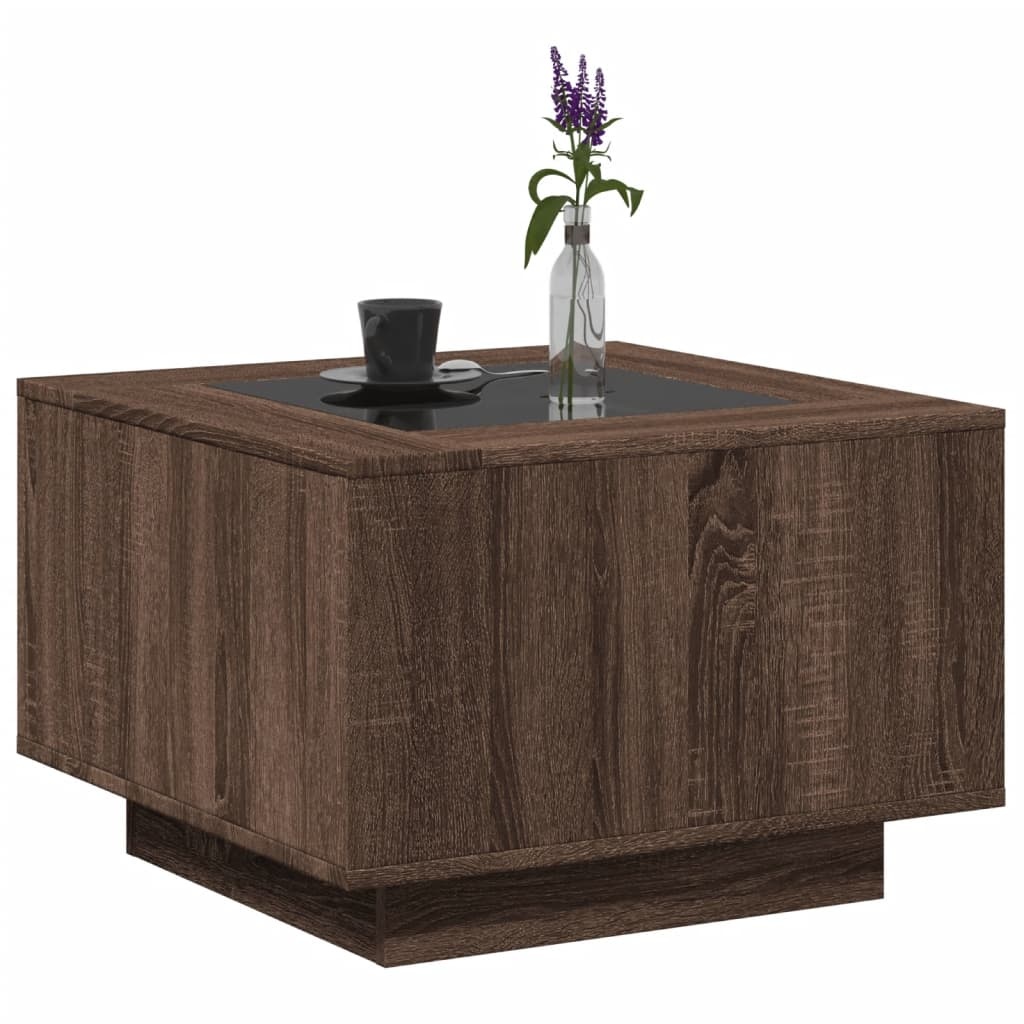 VidaXL Salontafel met LED 60x60x40 cm bewerkt hout bruin eikenkleurig