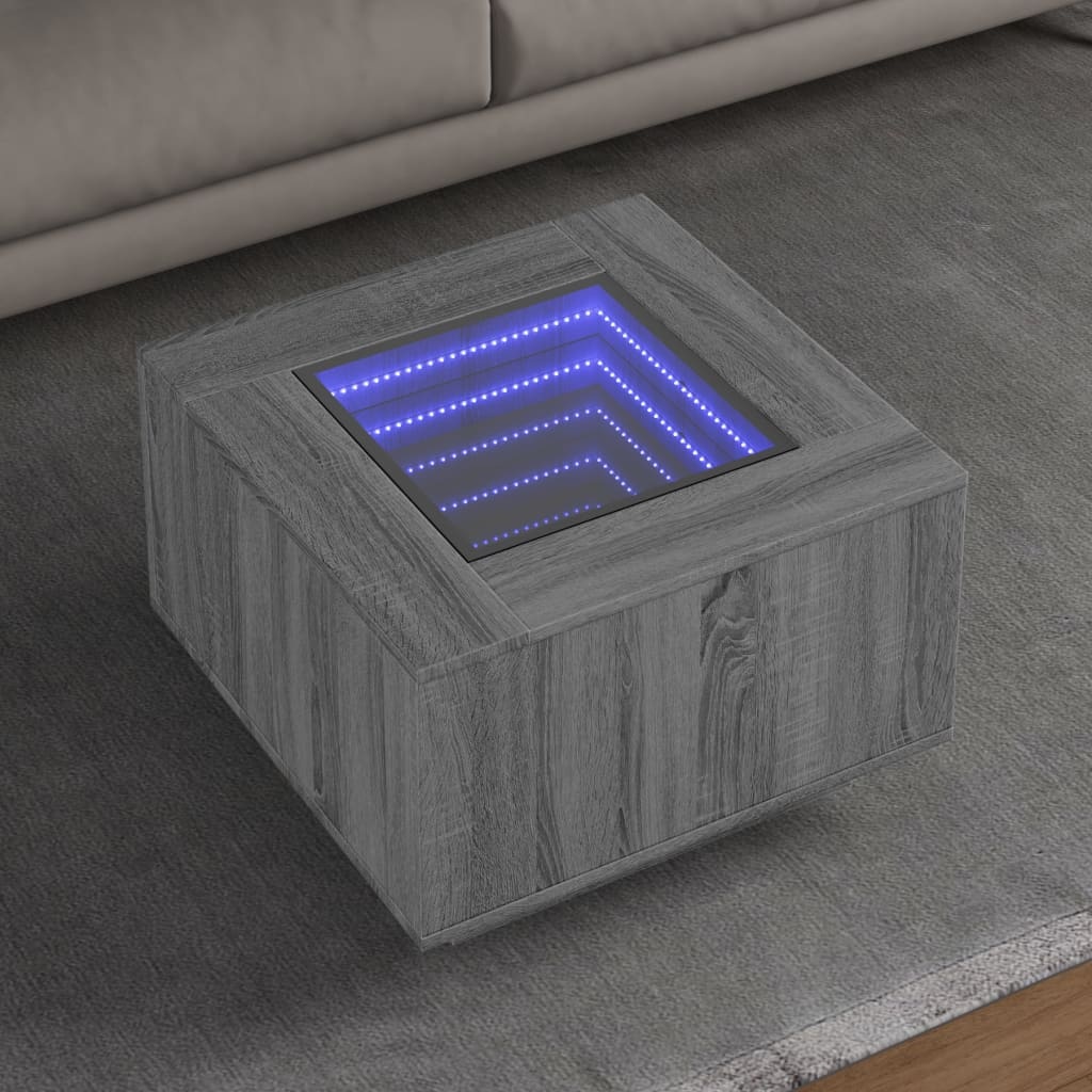 VidaXL Salontafel met LED 60x60x40 cm bewerkt hout grijs sonoma eiken