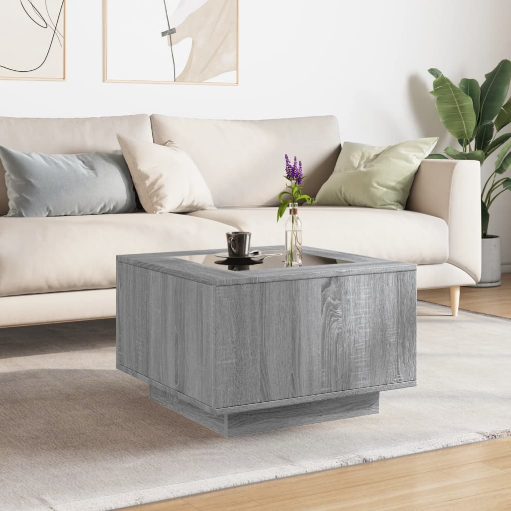 VidaXL Salontafel met LED 60x60x40 cm bewerkt hout grijs sonoma eiken