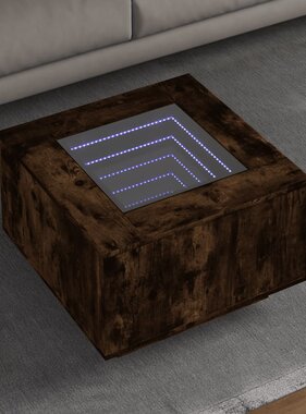 VidaXL Salontafel met LED 60x60x40 cm bewerkt hout gerookt eikenkleur