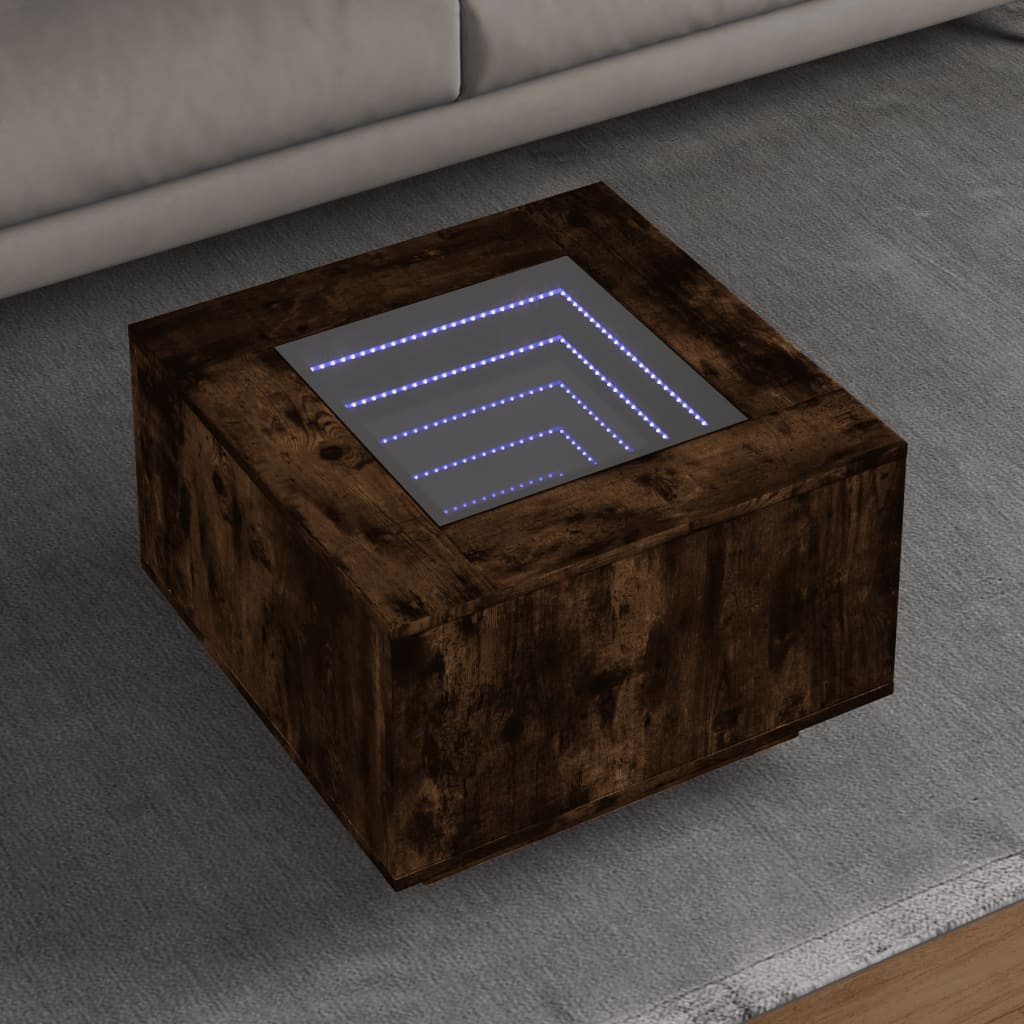 VidaXL Salontafel met LED 60x60x40 cm bewerkt hout gerookt eikenkleur